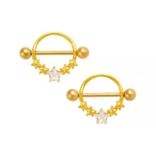 Gold-Tone CZ Star Nipple Shields - 14 Gauge at Spencer's