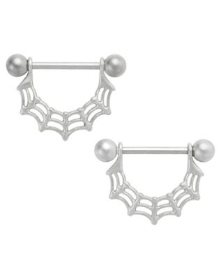 Lobal Domination Spiderweb Nipple Shields - 14g Barbell Rings, Pair, Body Piercing Jewelry