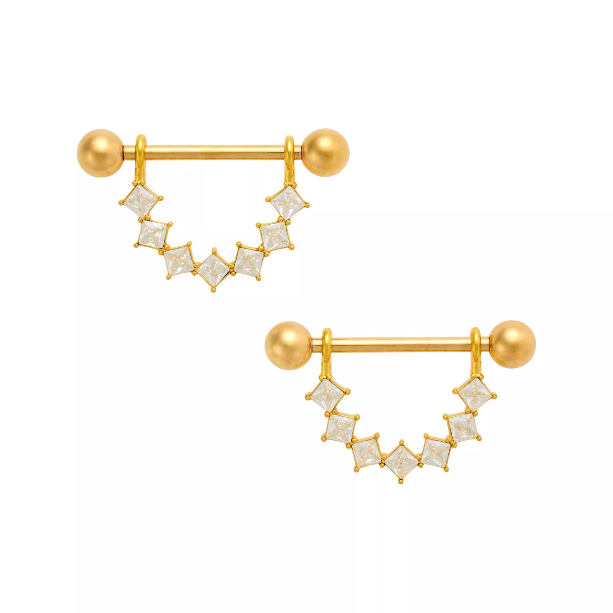 Clear CZ Square Gold-Plated Titanium Nipple Half Shields  - 14 Gauge at Spencer's