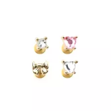 Multi-Pack CZ Gold-Tone Heart and Bow Labret Lip Rings 4 Pack - 16 Gauge at Spencer's