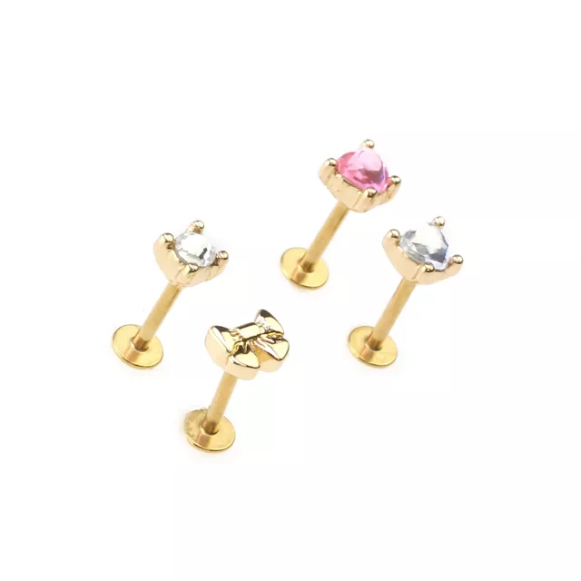 Multi-Pack CZ Gold-Tone Heart and Bow Labret Lip Rings 4 Pack - 16 Gauge at Spencer's