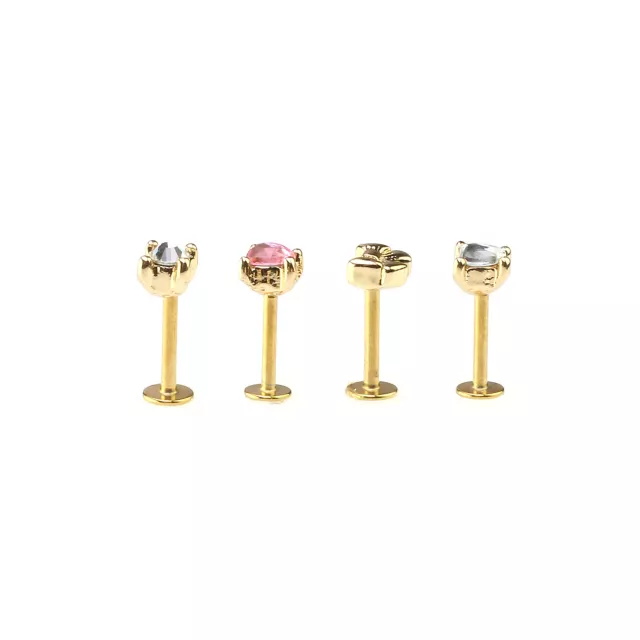 Multi-Pack CZ Gold-Tone Heart and Bow Labret Lip Rings 4 Pack - 16 Gauge at Spencer's