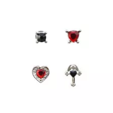 Multi-Pack Red and Black CZ Heart and Cross Labret Lip Rings 4 Pack - 16 Gauge at Spencer's