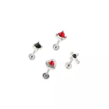 Multi-Pack Red and Black CZ Heart and Cross Labret Lip Rings 4 Pack - 16 Gauge at Spencer's