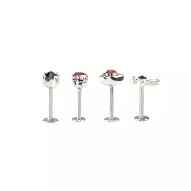 Multi-Pack Red and Black CZ Heart and Cross Labret Lip Rings 4 Pack - 16 Gauge at Spencer's
