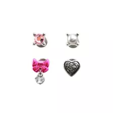 Multi-Pack CZ Pink Bow and Gothic Heart Labret Lip Rings 4 Pack - 16 Gauge at Spencer's