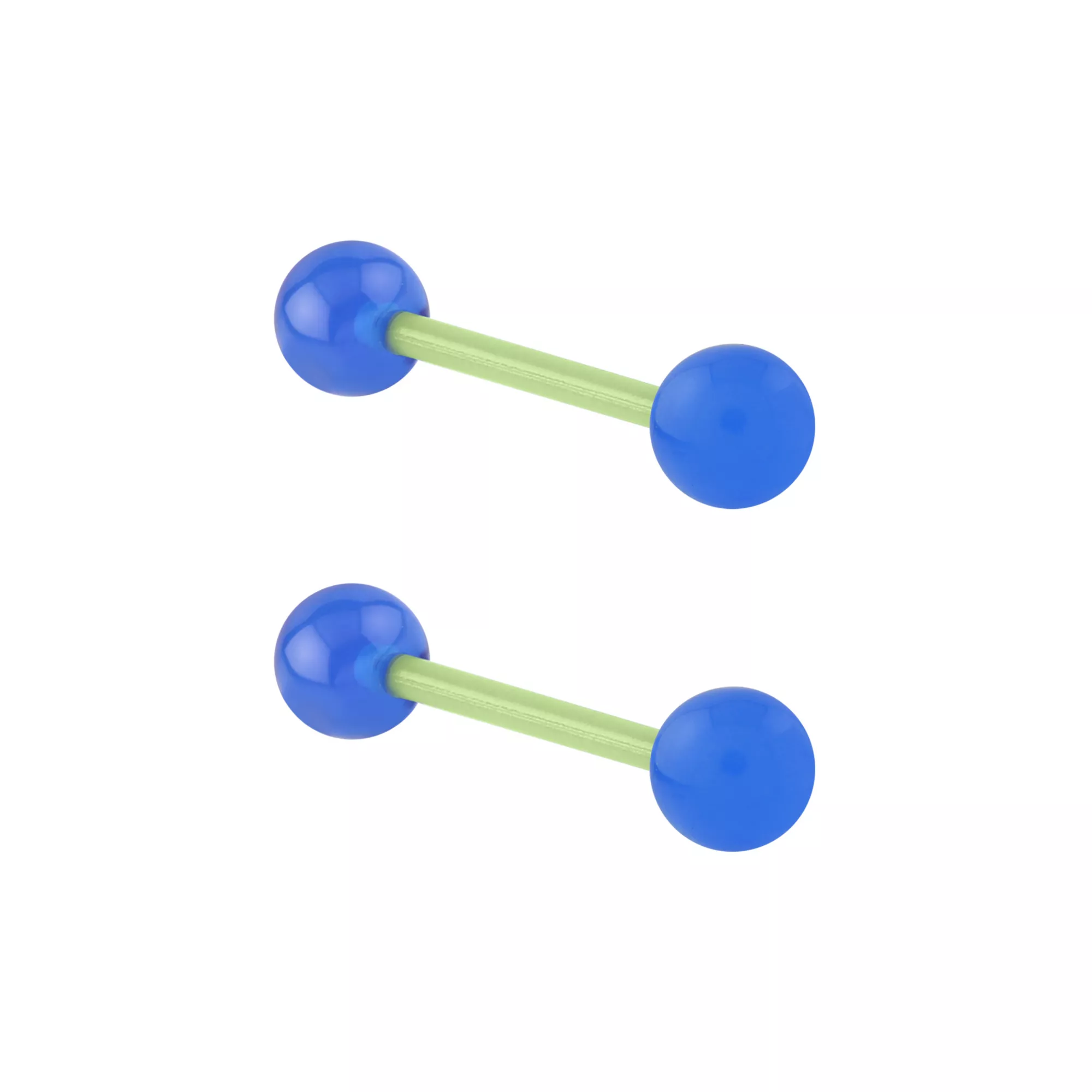 Glow in the Dark Royal Blue and Green Bioflex Acrylic Barbells - 14 Gauge