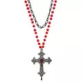 Layered Beaded Drip Cross Necklace at Spencer's