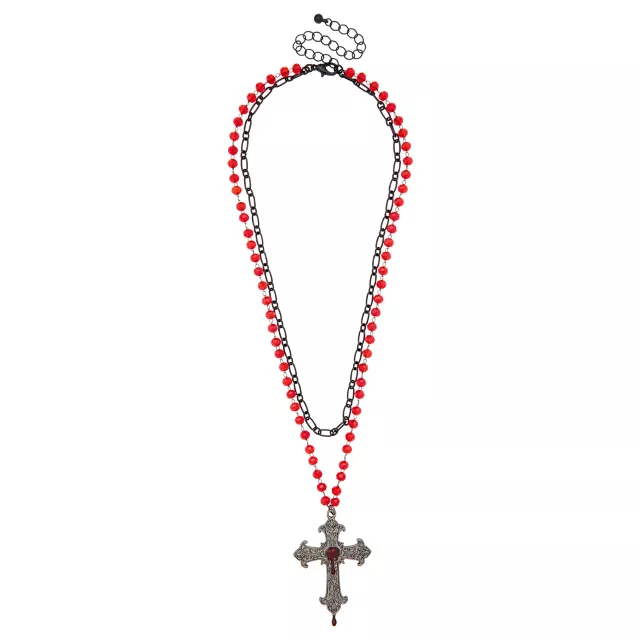 Layered Beaded Drip Cross Necklace at Spencer's