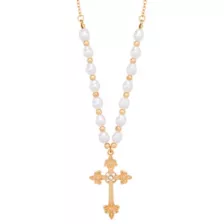 Pearl-Effect Cross Gold-Tone Necklace at Spencer's