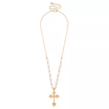 Pearl-Effect Cross Gold-Tone Necklace at Spencer's