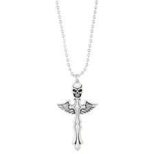 Silvertone Winged Skull Cross Pendant Necklace at Spencer's