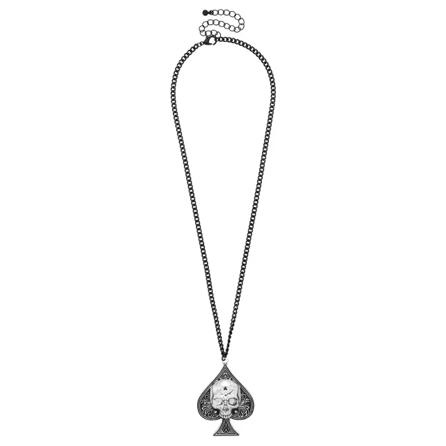 Skull Spade Black and Silver-Tone Necklace at Spencer's