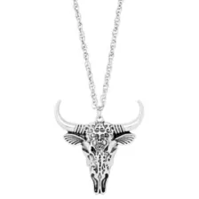 Silvertone Longhorn Skull Pendant Necklace at Spencer's