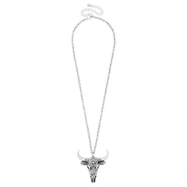Silvertone Longhorn Skull Pendant Necklace at Spencer's