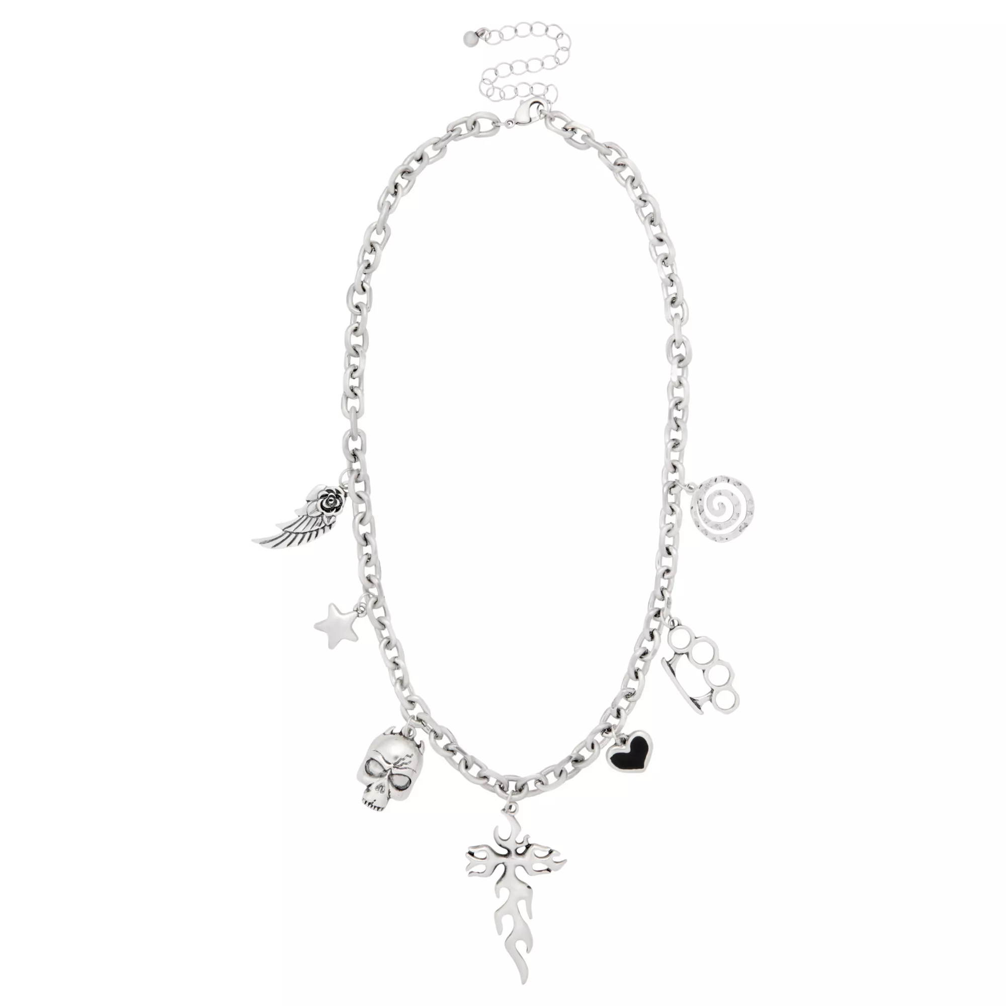 Silvertone Cyber Cross Charm Necklace