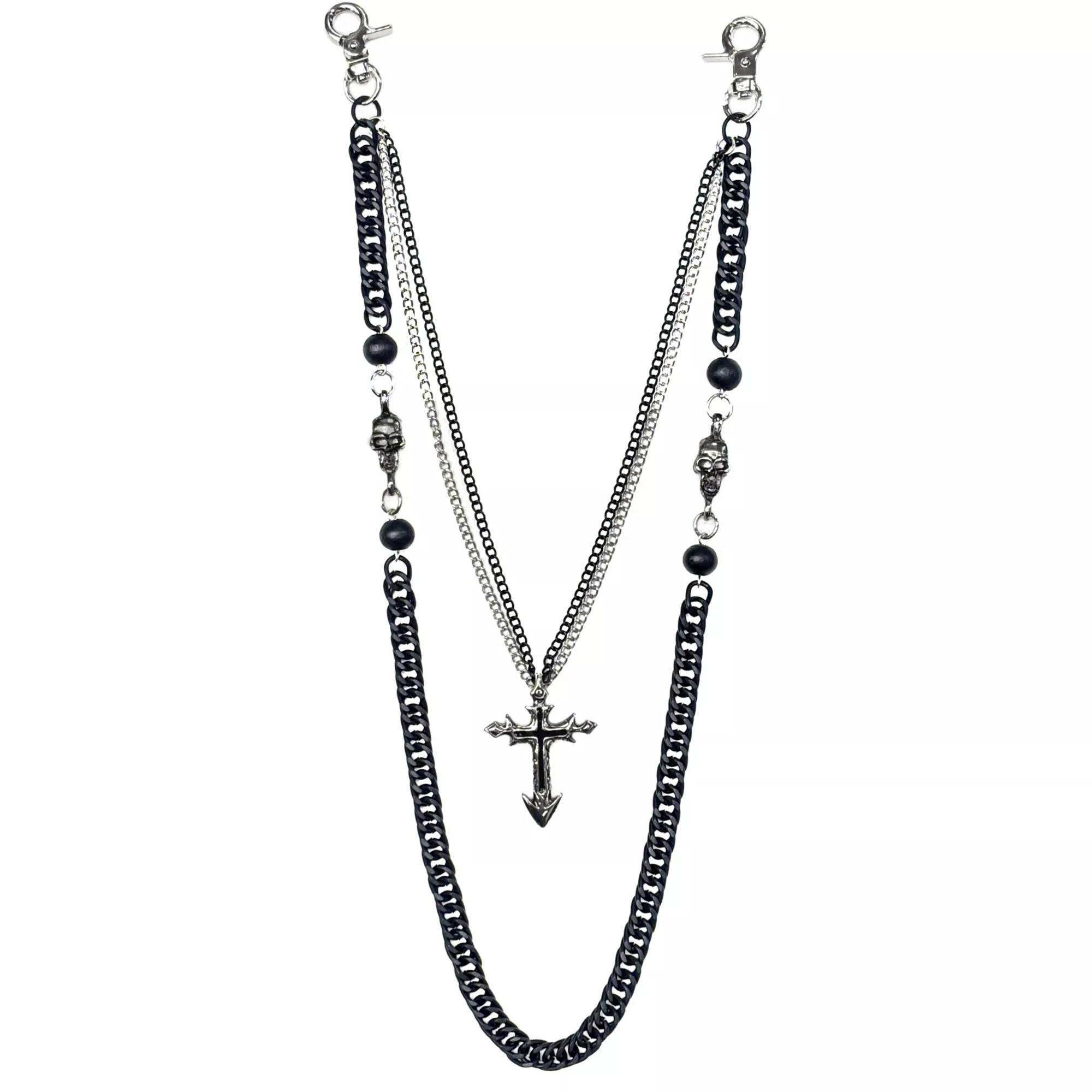 2-Row Cross and Skull Charm Wallet Chain