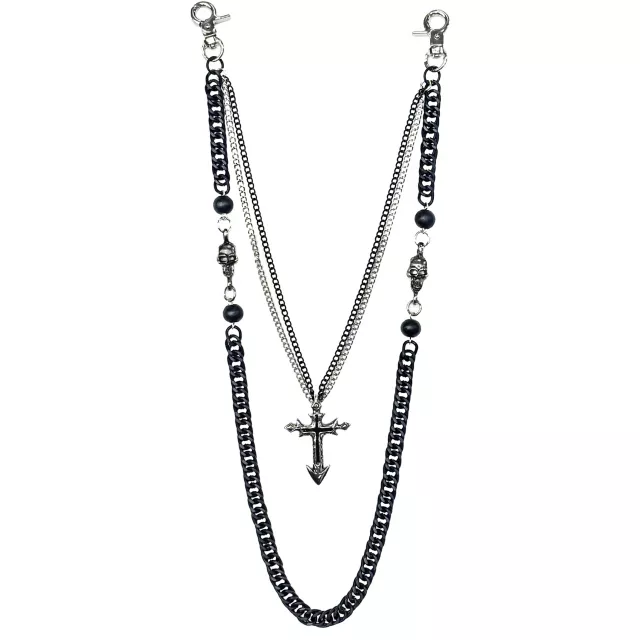 2-Row Cross and Skull Charm Wallet Chain at Spencer's