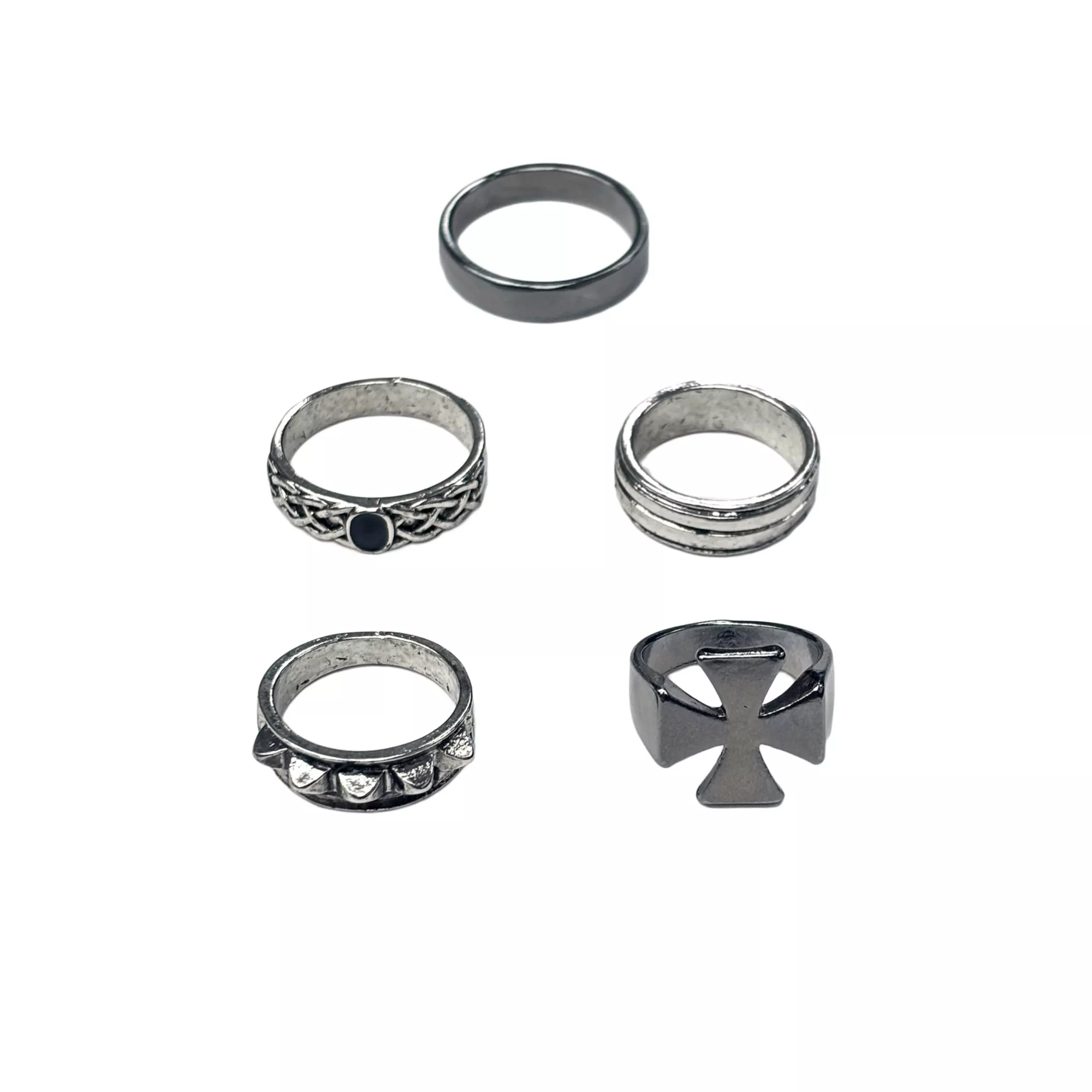 Multi-Pack Gothic Cross Black and Silver-Tone Rings - 5 Pack