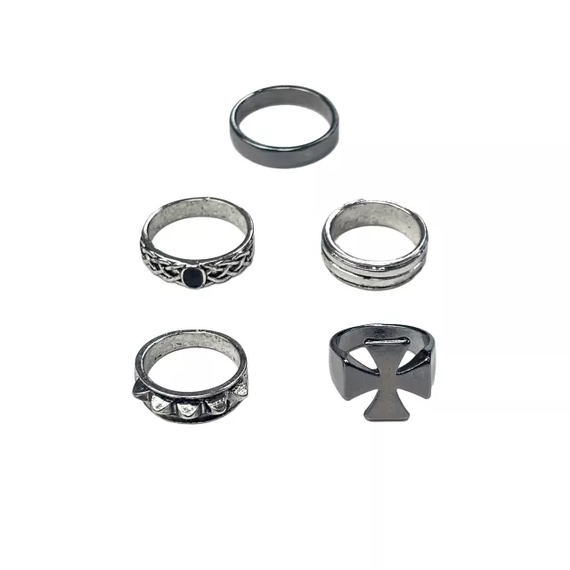 Multi-Pack Gothic Cross Black and Silver-Tone Rings - 5 Pack at Spencer's
