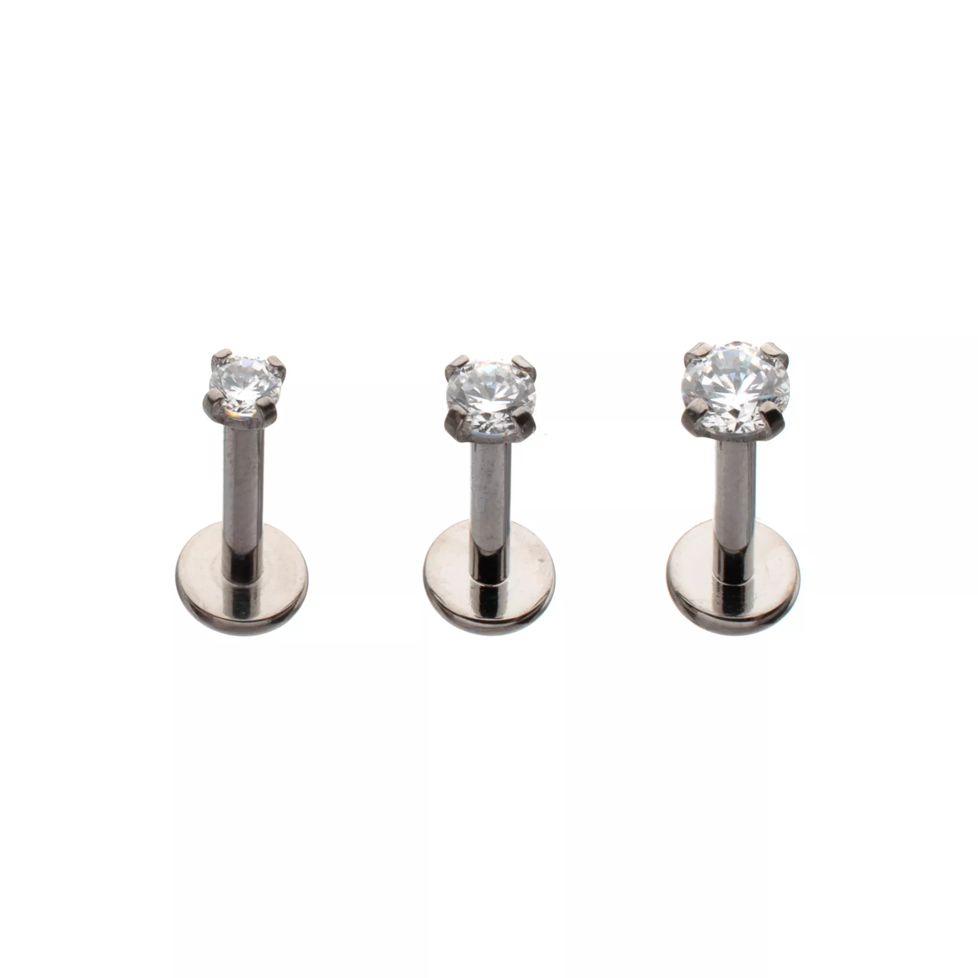 Multi-Pack ASTM F-136 Titanium Clear CZ Pronged Silver-Tone Labret Lip Rings 3 Pack - 16 Gauge at Spencer's