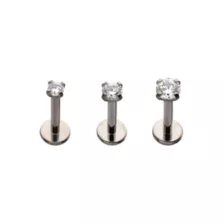Multi-Pack ASTM F-136 Titanium Clear CZ Pronged Silver-Tone Labret Lip Rings 3 Pack - 16 Gauge at Spencer's