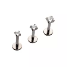Multi-Pack ASTM F-136 Titanium Clear CZ Pronged Silver-Tone Labret Lip Rings 3 Pack - 16 Gauge at Spencer's