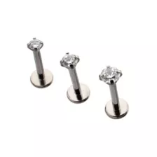 Multi-Pack ASTM F-136 Titanium Clear CZ Pronged Silver-Tone Labret Lip Rings 3 Pack - 16 Gauge at Spencer's