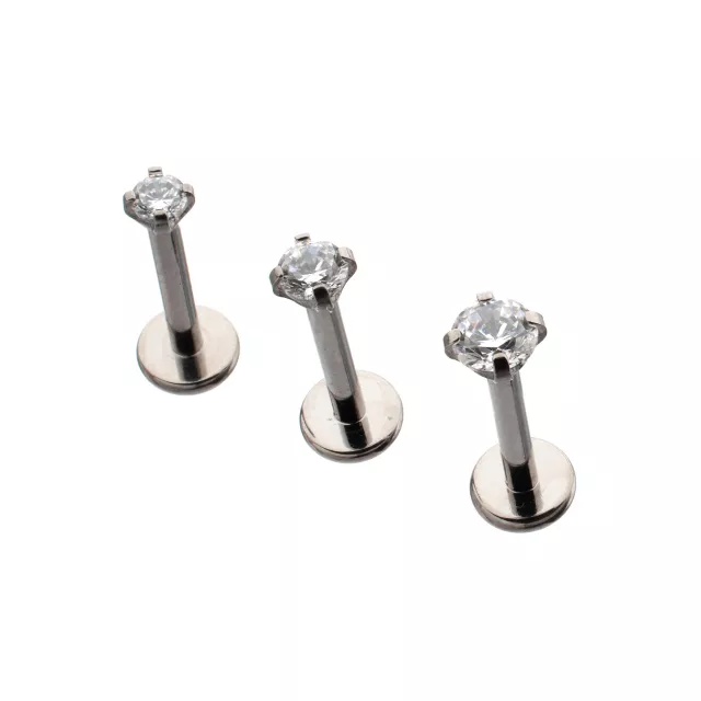 Multi-Pack ASTM F-136 Titanium Clear CZ Pronged Silver-Tone Labret Lip Rings 3 Pack - 16 Gauge at Spencer's