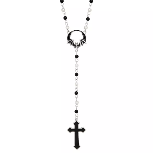 Black Bat Cross Rosary Necklace at Spencer's