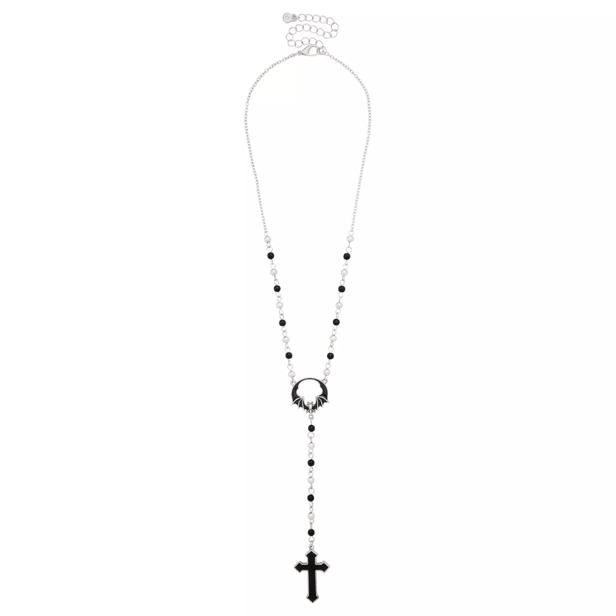 Black Bat Cross Rosary Necklace