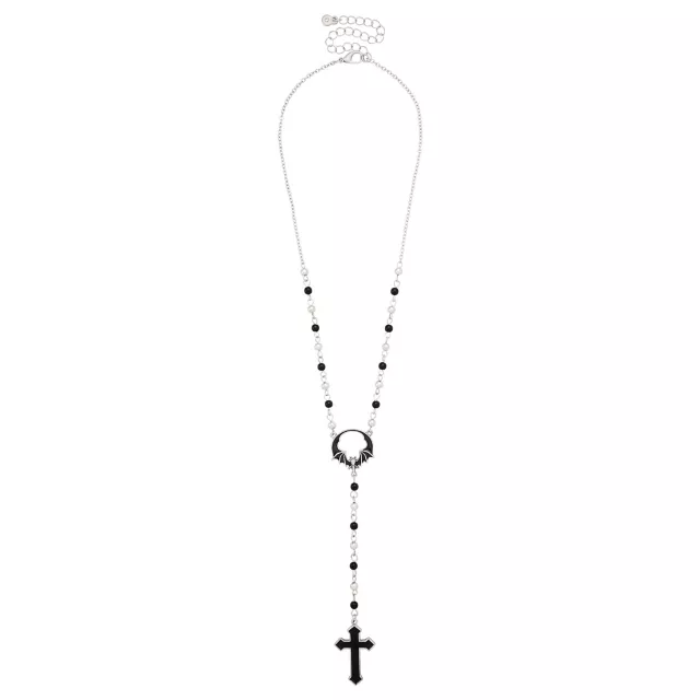 Black Bat Cross Rosary Necklace at Spencer's