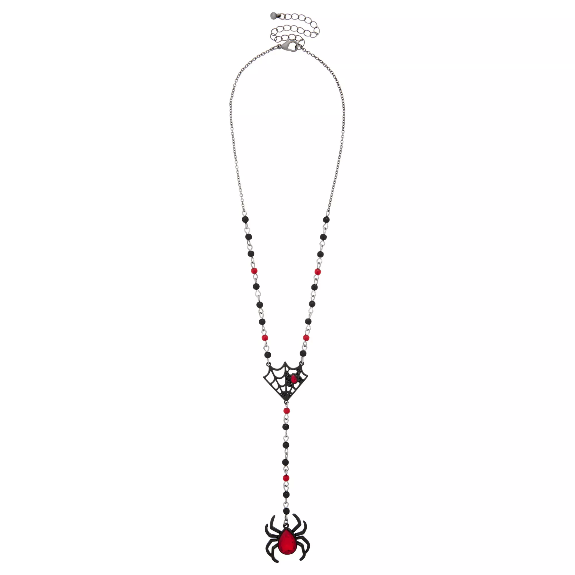 Red and Black Spiderweb Rosary Necklace