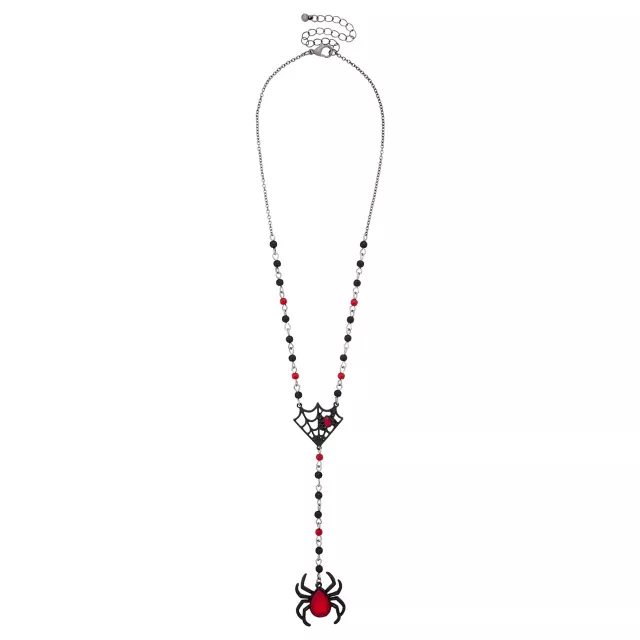 Red and Black Spiderweb Rosary Necklace at Spencer's