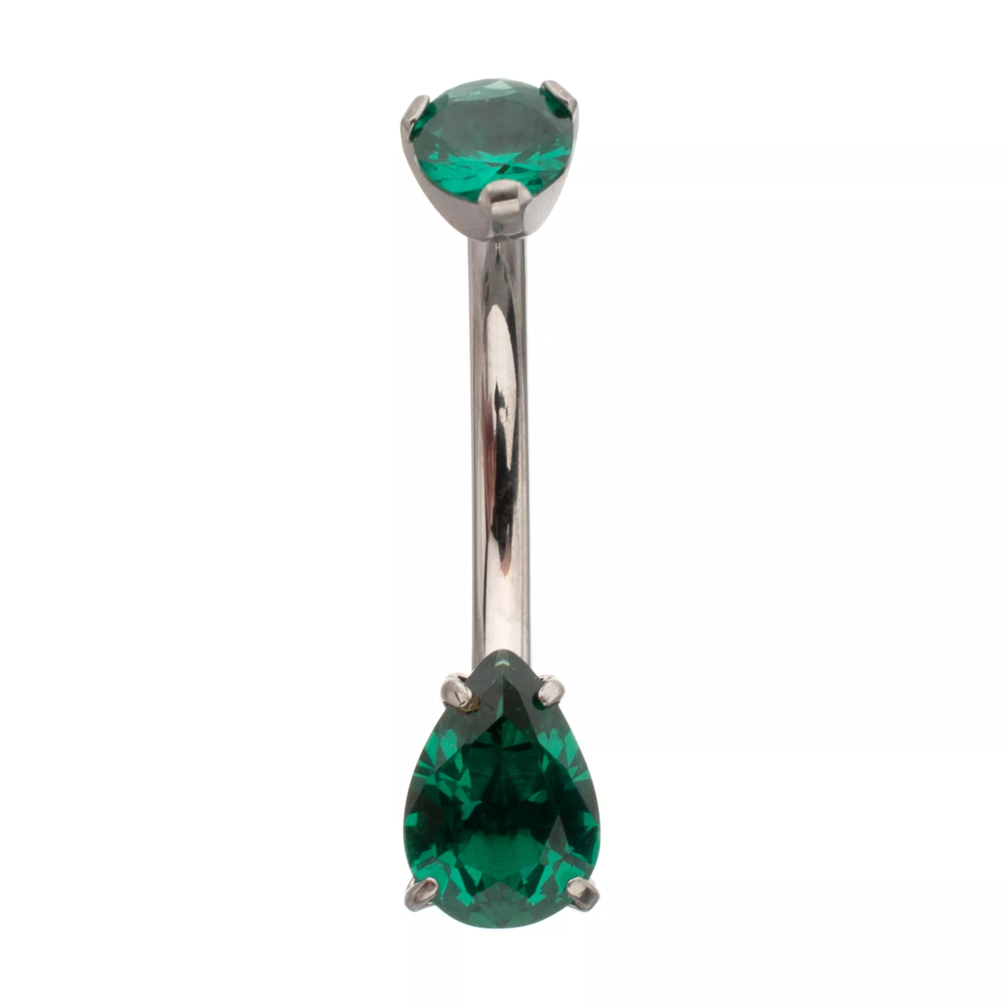 ASTM F-136 Titanium Silver-Tone Emerald Green Belly Ring - 14 Gauge at Spencer's
