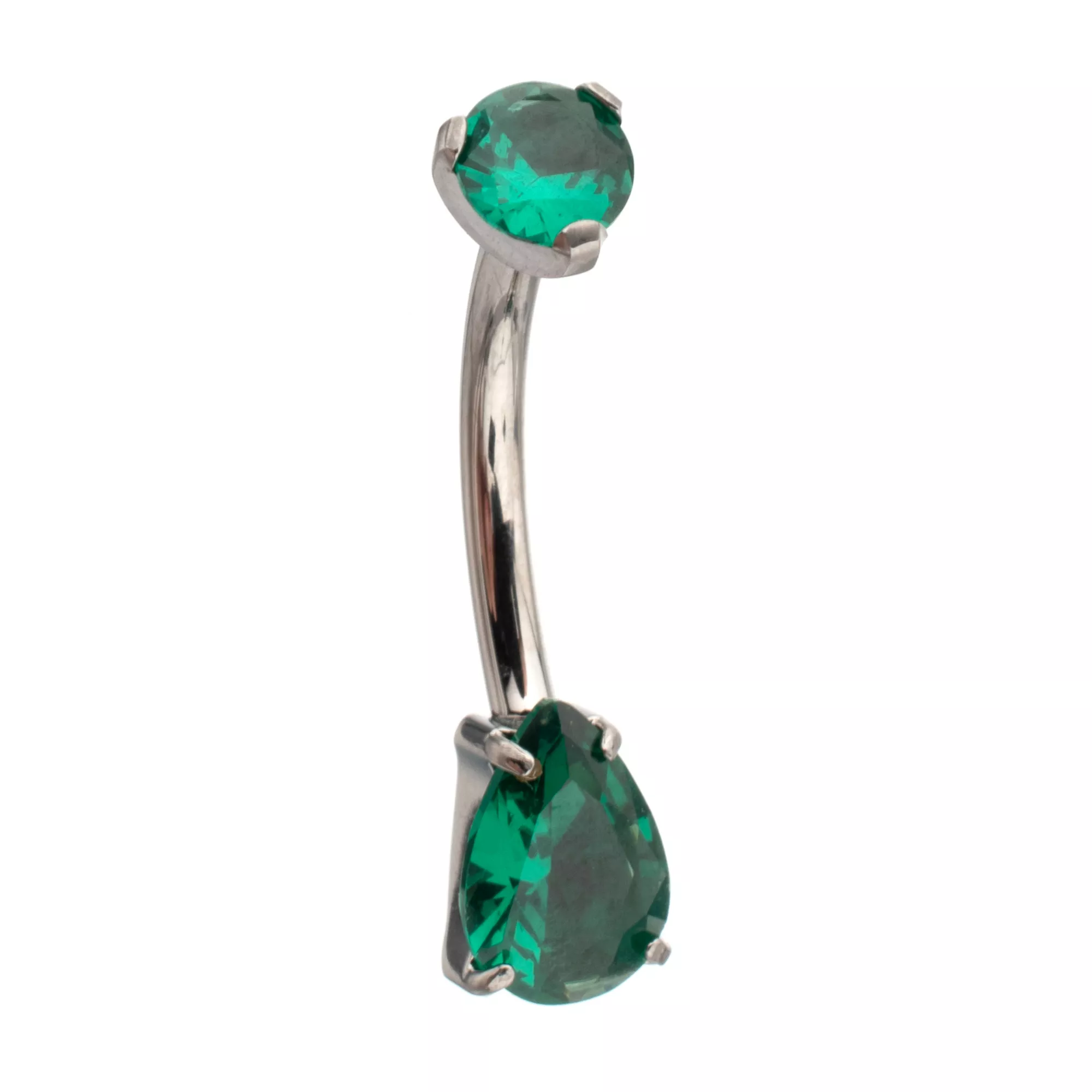 ASTM F-136 Titanium Silver-Tone Emerald Green Belly Ring - 14 Gauge at Spencer's