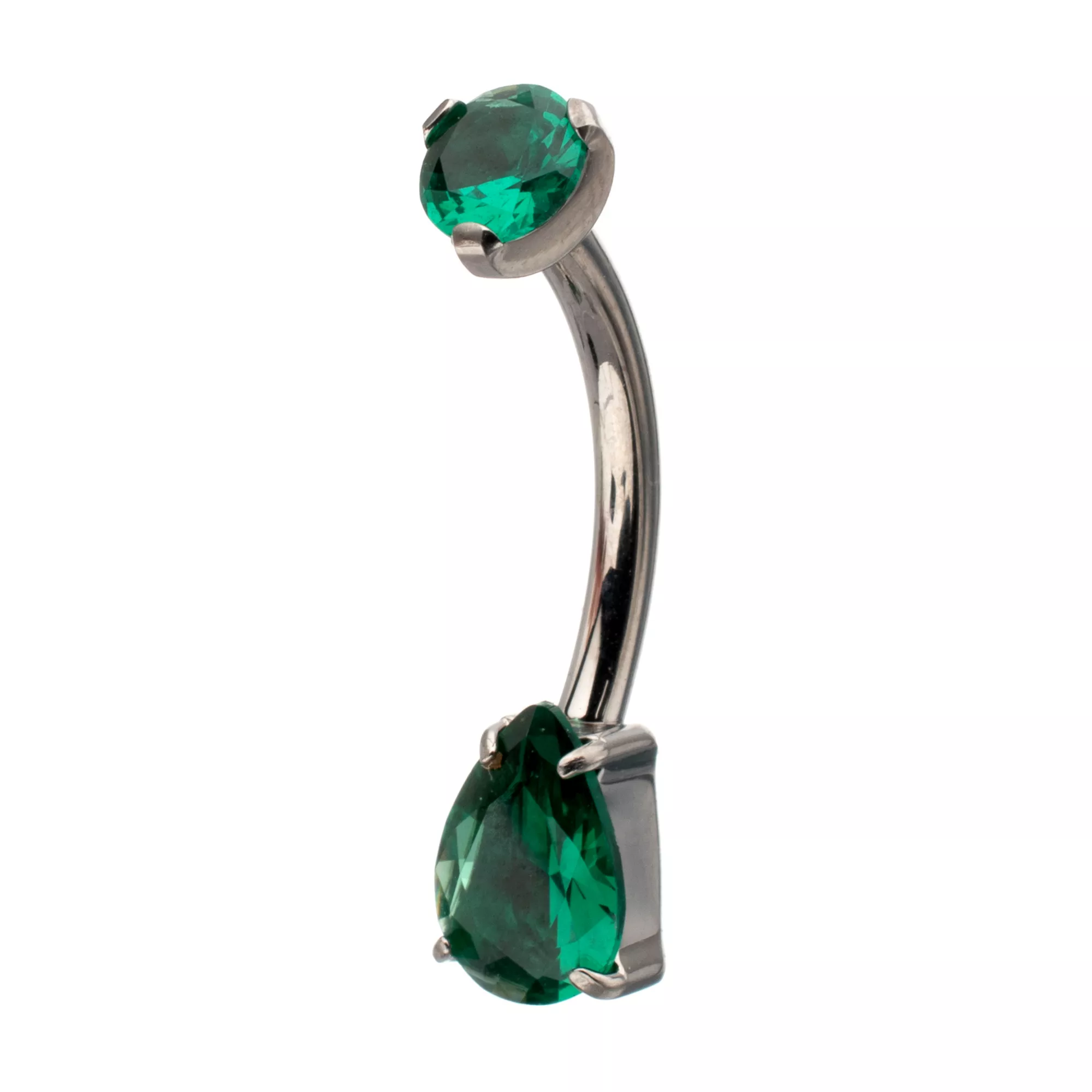 ASTM F-136 Titanium Silver-Tone Emerald Green Belly Ring - 14 Gauge at Spencer's