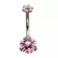 ASTM F-136 Titanium Pink CZ Flower Prong Belly Ring - 14 Gauge at Spencer's