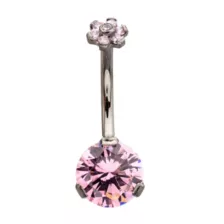 ASTM F-136 Titanium Pink CZ Flower Prong Belly Ring - 14 Gauge at Spencer's