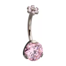 ASTM F-136 Titanium Pink CZ Flower Prong Belly Ring - 14 Gauge at Spencer's