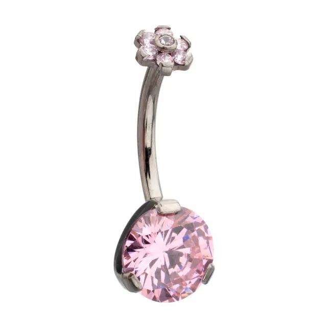 ASTM F-136 Titanium Pink CZ Flower Prong Belly Ring - 14 Gauge at Spencer's