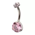 ASTM F-136 Titanium Pink CZ Flower Prong Belly Ring - 14 Gauge at Spencer's