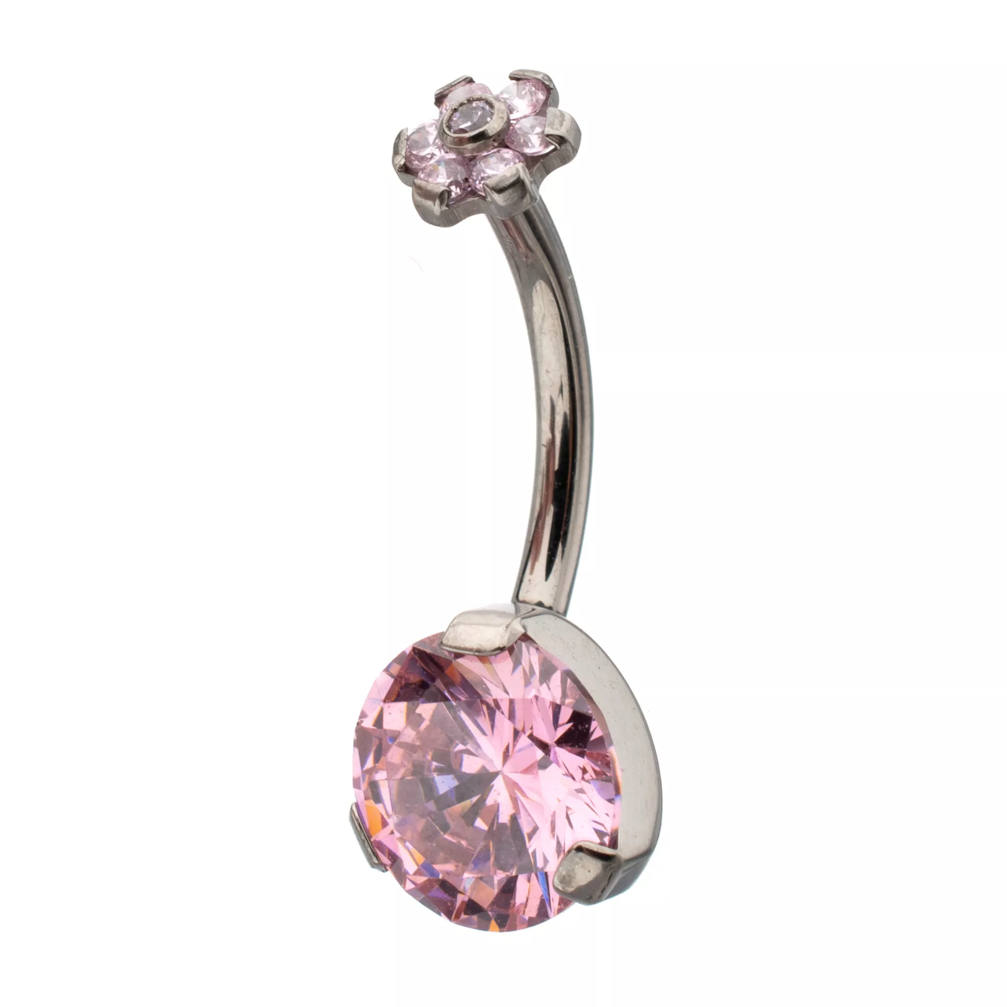 ASTM F-136 Titanium Pink CZ Flower Prong Belly Ring - 14 Gauge at Spencer's