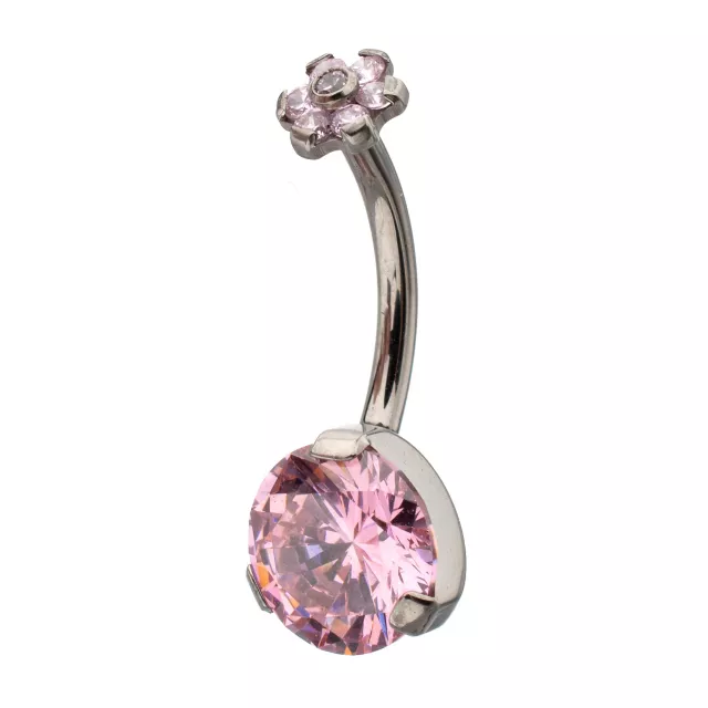 ASTM F-136 Titanium Pink CZ Flower Prong Belly Ring - 14 Gauge at Spencer's