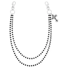 2-Row Black Beaded Cross Wallet Chain at Spencer's