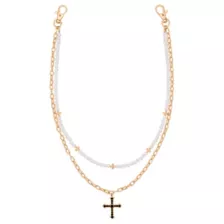 Cross Pendant Pearl-Effect and Gold-Tone Wallet Chain at Spencer's