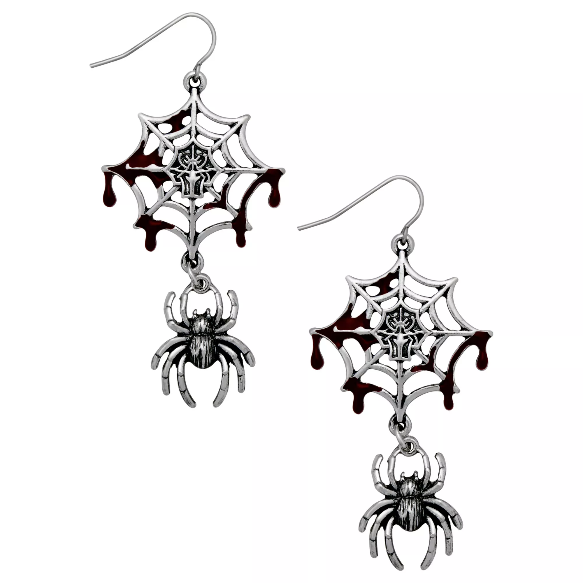 Dripping Spider Web Silver-Tone Dangle Earrings