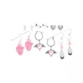 Multi-Pack Pink Heart Skull Cross Silver-Tone Earrings - 6 Pair at Spencer's