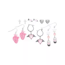 Multi-Pack Pink Heart Skull Cross Silver-Tone Earrings - 6 Pair at Spencer's