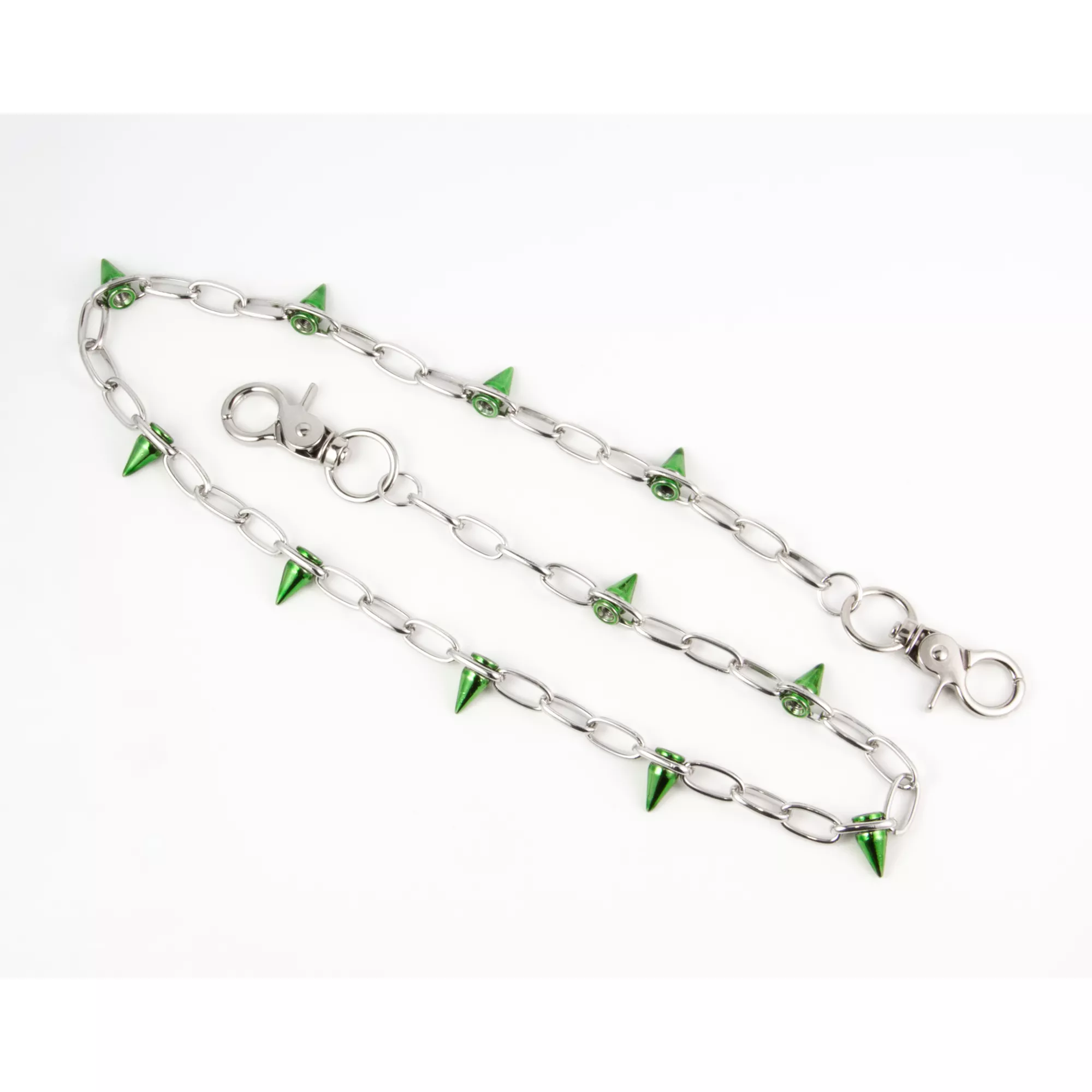Green Spiked Silver-Tone Wallet Chain
